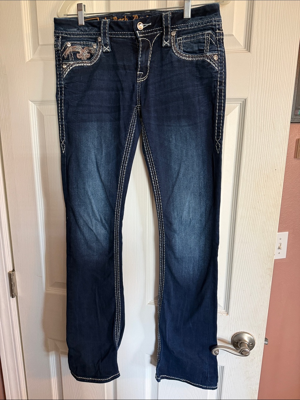 Rock Revival Dark Indigo Bootcut Jeans with Contrast Stitching